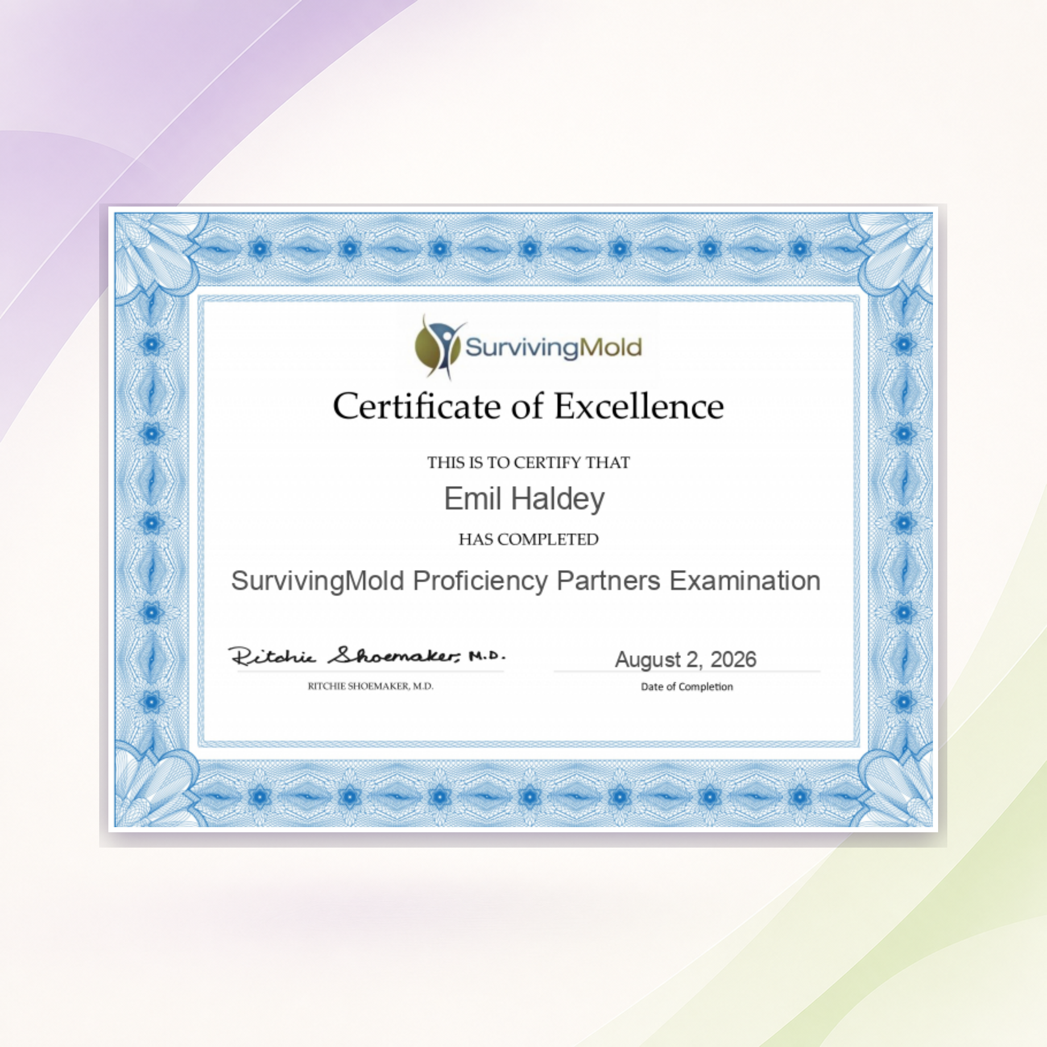 Emil Haldey Certified Shoemaker Proficiency Partner Diplomate certificate
